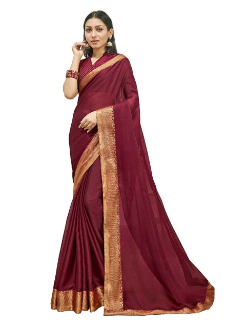 

UNITED LIBERTY Maroon & Golden Ethnic Motifs Art Silk Block Print Saree