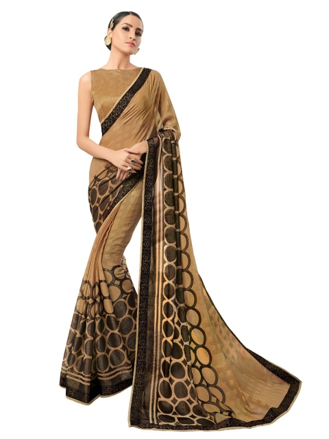 

UNITED LIBERTY Brown & Black Art Silk Saree