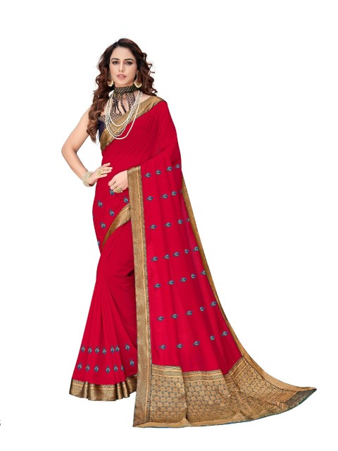 

UNITED LIBERTY Fuchsia & Golden Ethnic Motifs Zari Art Silk Block Print Saree