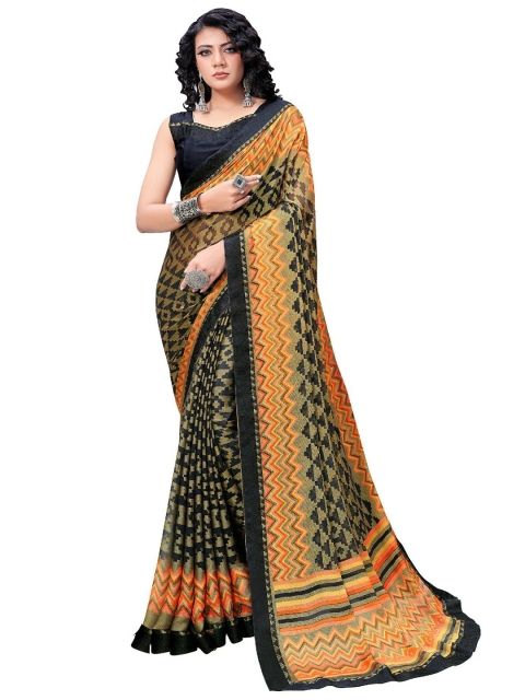 

UNITED LIBERTY Black & Orange Art Silk Saree