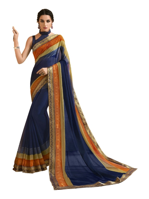 

UNITED LIBERTY Blue & Orange Zari Art Silk Saree