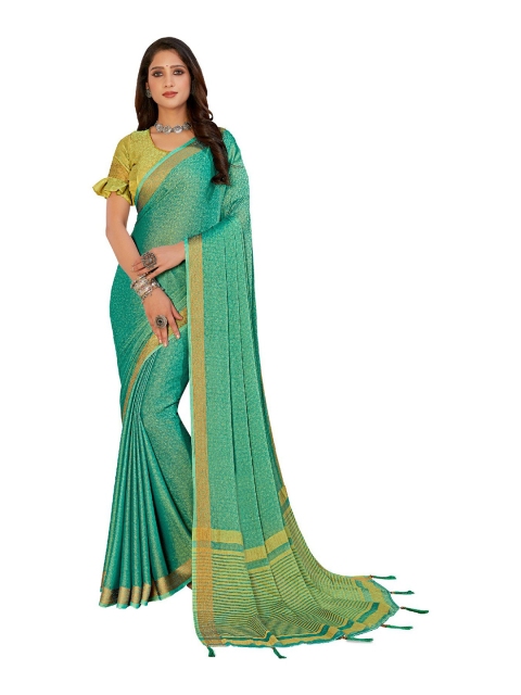 

UNITED LIBERTY Green & Gold-Toned Embellished Art Silk Saree