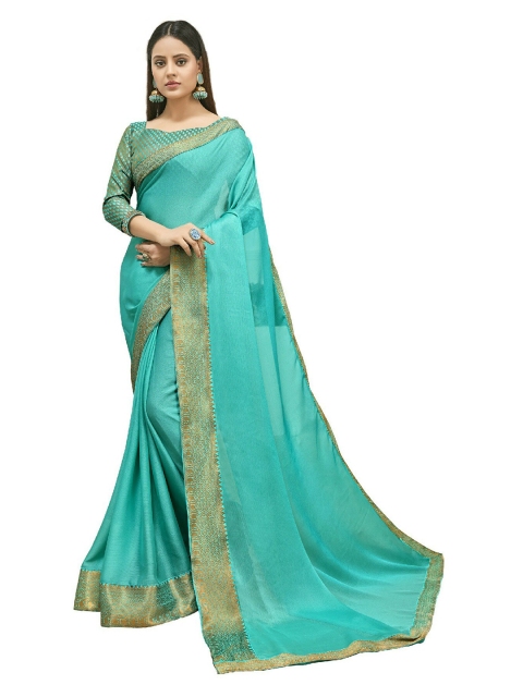 

UNITED LIBERTY Teal Green & Golden Art Silk Saree