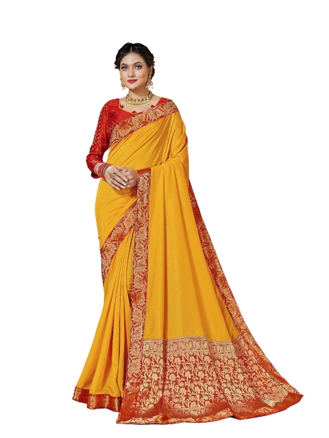 

UNITED LIBERTY Red & Mustard Woven Design Art Silk Saree