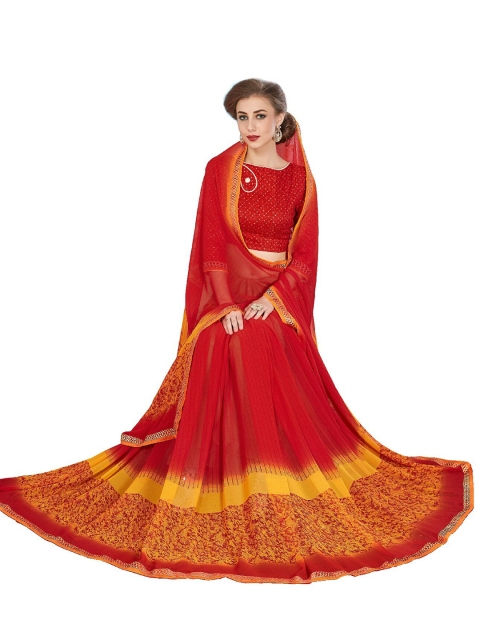 

UNITED LIBERTY Red & Yellow Floral Zari Saree