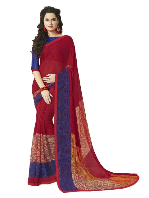 

UNITED LIBERTY Red & Blue Saree