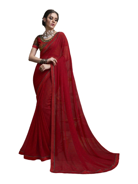 

UNITED LIBERTY Red Block Print Saree