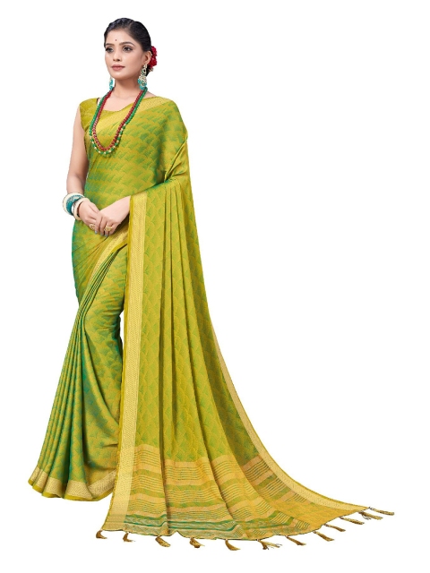 

UNITED LIBERTY Lime Green Ethnic Motifs Art Silk Block Print Saree