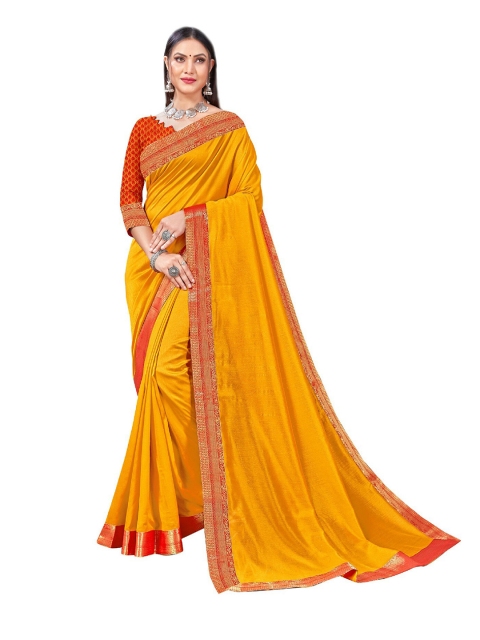 

UNITED LIBERTY Yellow & Orange Zari Art Silk Saree