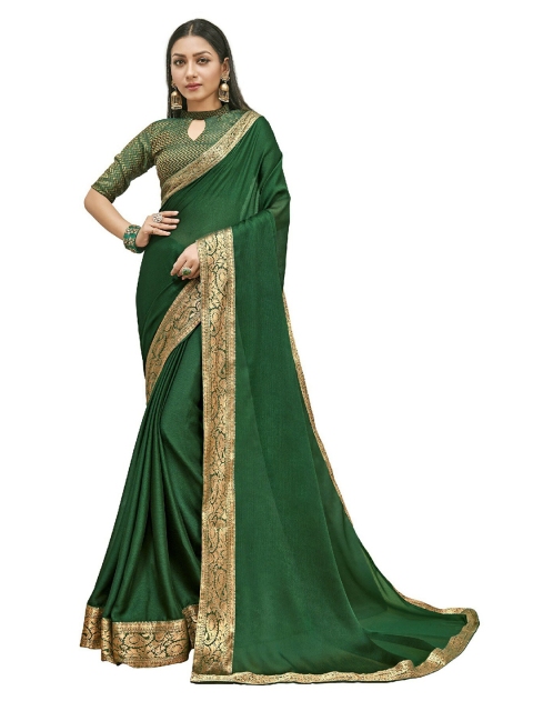 

UNITED LIBERTY Green & Gold-Toned Zari Art Silk Saree