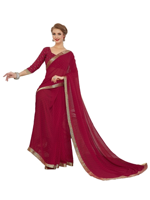 

UNITED LIBERTY Maroon & Golden Ethnic Motifs Zari Block Print Saree