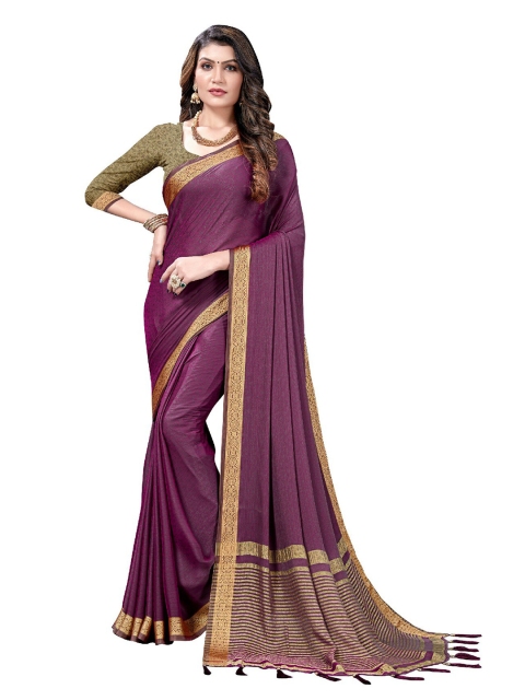 

UNITED LIBERTY Purple & Gold-Toned Art Silk Saree