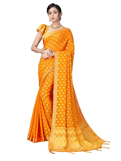 

UNITED LIBERTY Orange & Gold-Toned Ethnic Motifs Zari Saree