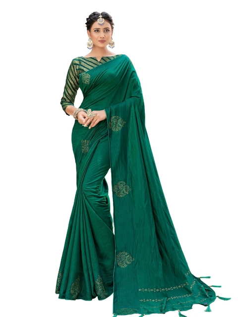 

UNITED LIBERTY Green Ethnic Motifs Beads and Stones Art Silk Saree