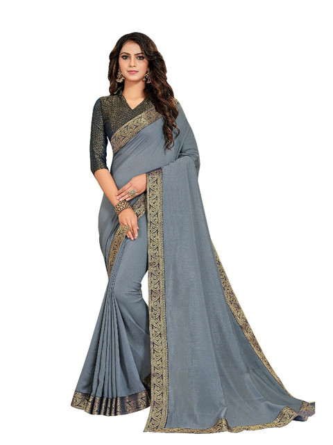 

UNITED LIBERTY Grey & Gold-Toned Zari Art Silk Saree