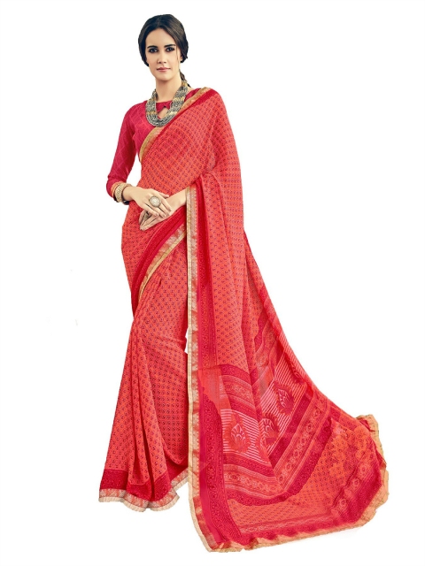 

UNITED LIBERTY Red Ethnic Motifs Block Print Saree