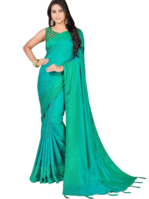 

UNITED LIBERTY Teal Green Solid Art Silk Saree