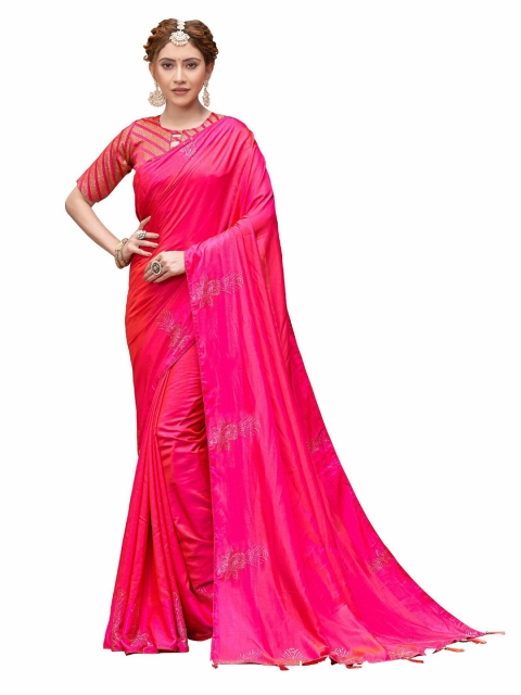 

UNITED LIBERTY Pink Embellished Art Silk Saree