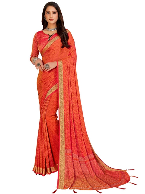 

UNITED LIBERTY Orange & Red Art Silk Saree