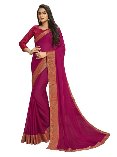 

UNITED LIBERTY Magenta & Golden Zari Art Silk Saree