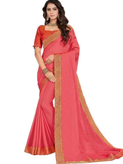 

UNITED LIBERTY Pink & Gold-Toned Zari Art Silk Saree