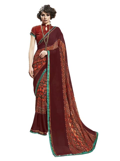 

UNITED LIBERTY Maroon & Green Block Print Saree