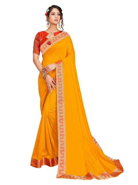

UNITED LIBERTY Yellow & Red Zari Art Silk Saree