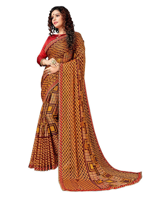 

UNITED LIBERTY Brown & Yellow Art Silk Saree