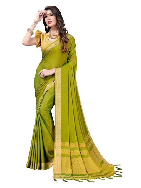 

UNITED LIBERTY Olive Green & Golden Zari Art Silk Saree