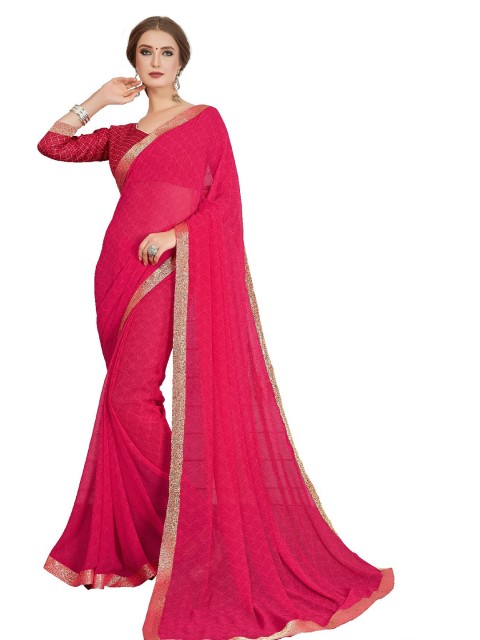 

UNITED LIBERTY Fuchsia Ethnic Motifs Zari Block Print Saree