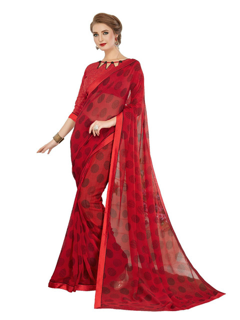 

UNITED LIBERTY Red Block Print Saree