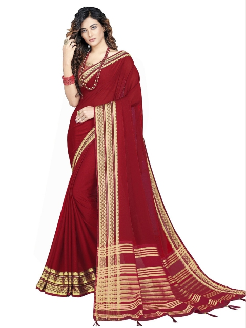 

UNITED LIBERTY Maroon & Golden Woven Design Zari Art Silk Saree