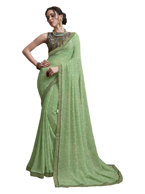 

UNITED LIBERTY Green Printed Saree