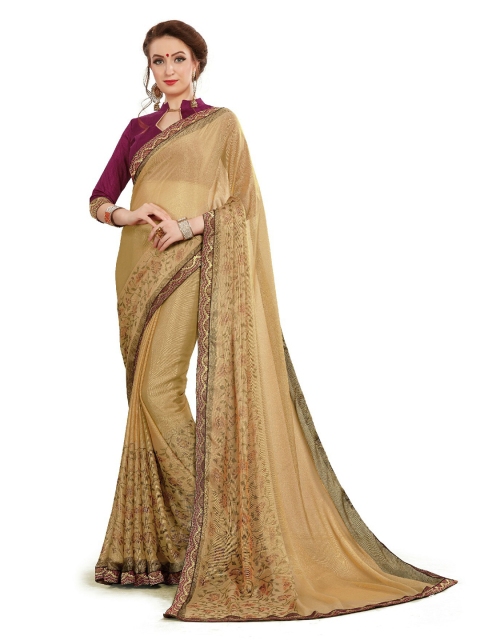 

UNITED LIBERTY Olive Green Art Silk Block Print Saree