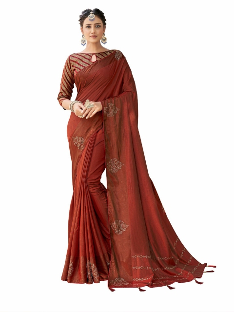 

UNITED LIBERTY Brown Ethnic Motifs Beads and Stones Art Silk Saree