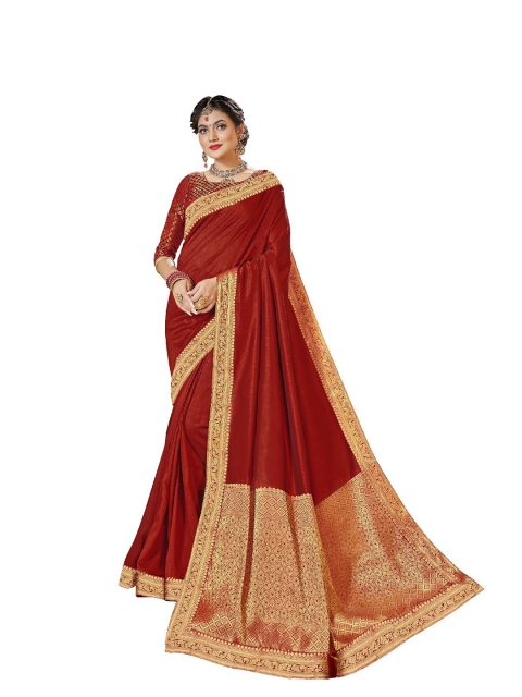 

UNITED LIBERTY Red & Gold-Toned Zari Art Silk Saree