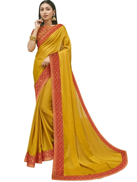 

UNITED LIBERTY Yellow & Red Art Silk Saree