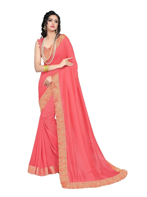 

UNITED LIBERTY Pink & Gold-Toned Zari Art Silk Saree