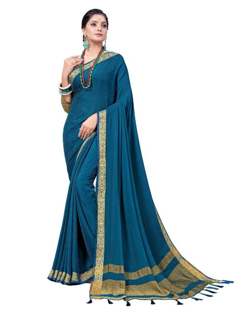 

UNITED LIBERTY Teal & Gold-Toned Zari Art Silk Saree