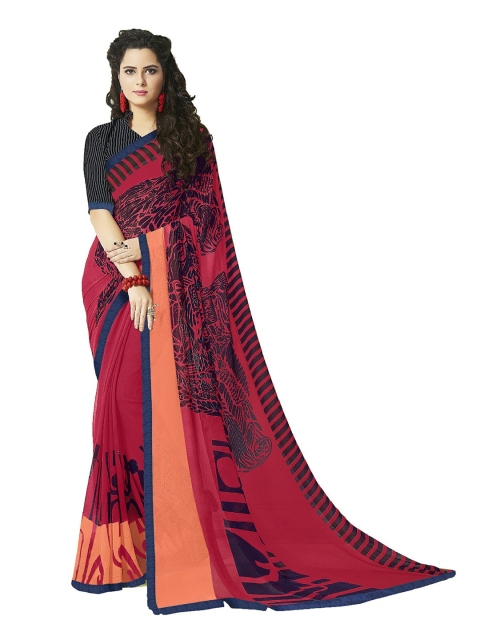 

UNITED LIBERTY Pink & Navy Blue Saree