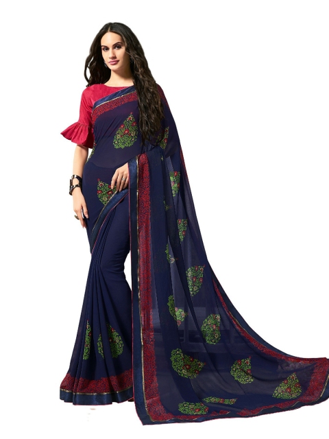 

UNITED LIBERTY Navy Blue & Red Ethnic Motifs Art Silk Saree