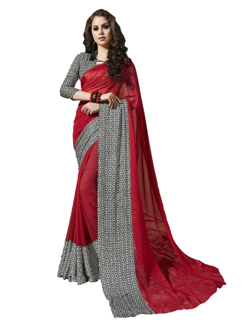 

UNITED LIBERTY Red & Black Art Silk Saree