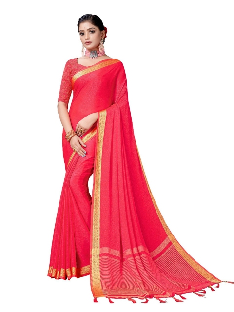 

UNITED LIBERTY Pink Woven Design Art Silk Saree