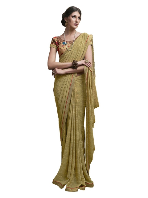 

UNITED LIBERTY Olive Green Printed Saree