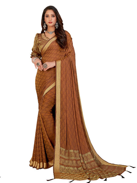 

UNITED LIBERTY Coffee Brown & Olive Green Ethnic Motifs Art Silk Saree