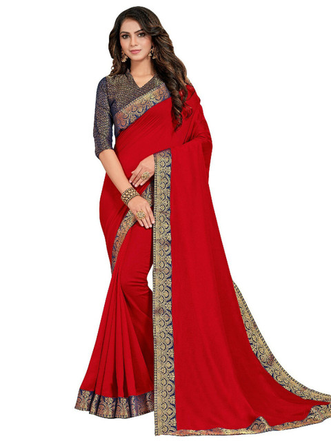 

UNITED LIBERTY Red & Blue Zari Art Silk Saree