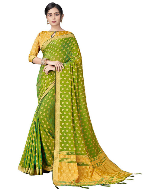 

UNITED LIBERTY Green & Gold-Toned Woven Design Saree
