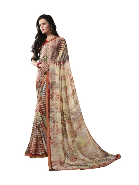 

UNITED LIBERTY Khaki & Brown Block Print Saree