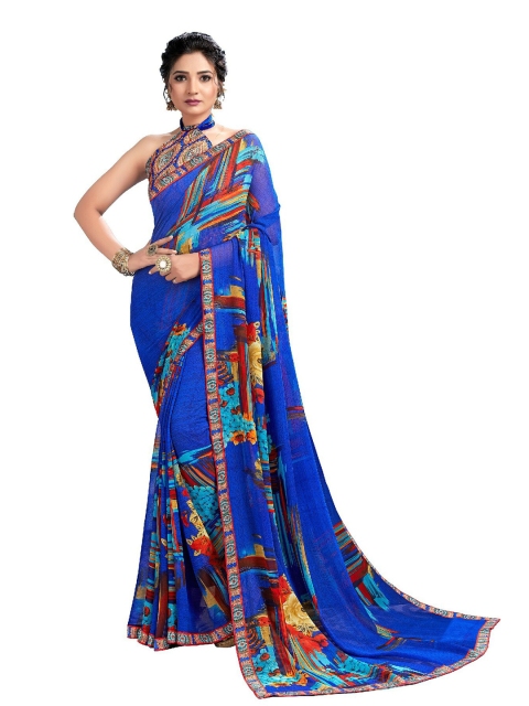 

UNITED LIBERTY Blue & Red Block Print Saree