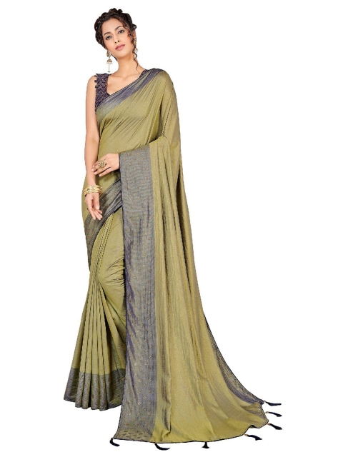 

UNITED LIBERTY Brown Embellished Art Silk Block Print Saree